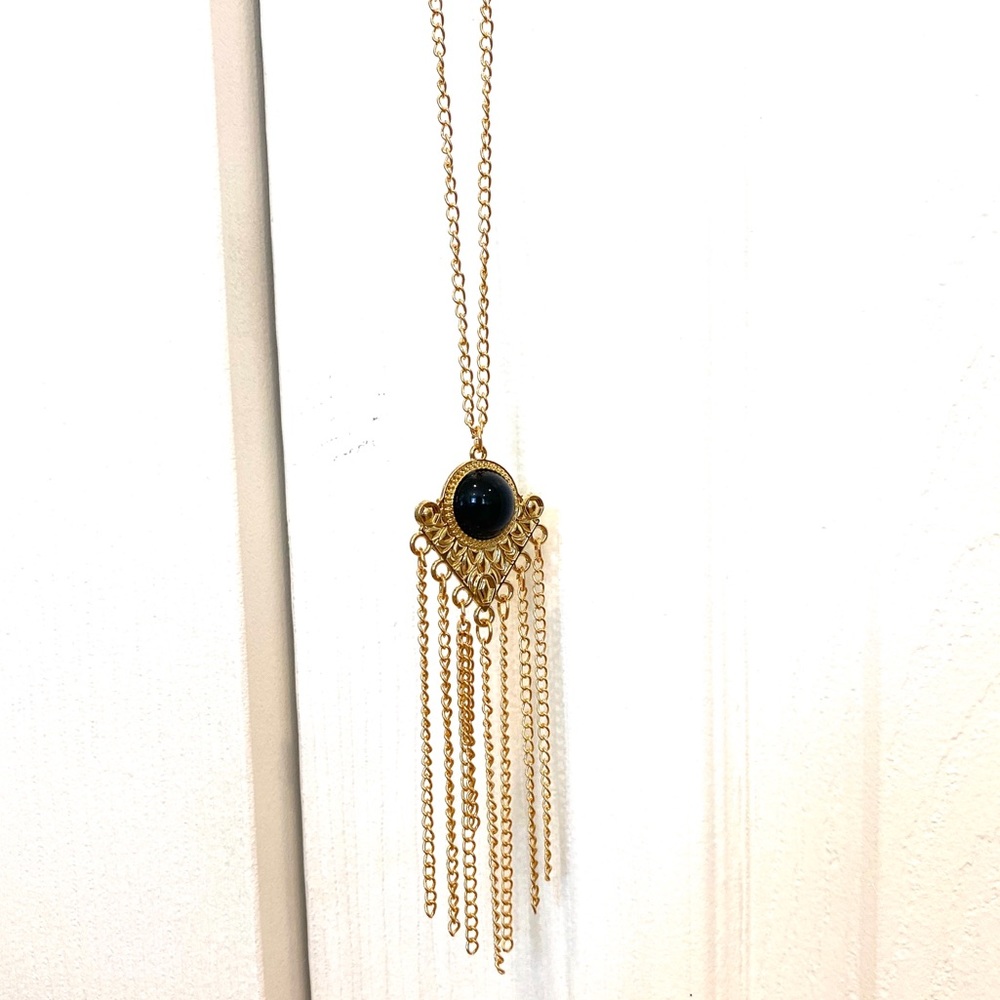 Gold Black Long Fringe Fashion Necklace